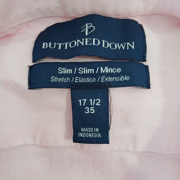 Set of 2 Buttoned Down LS Cotton Stretch Dress shirts SZ 171/2 35 slim blue/pink - Picture 2 of 16